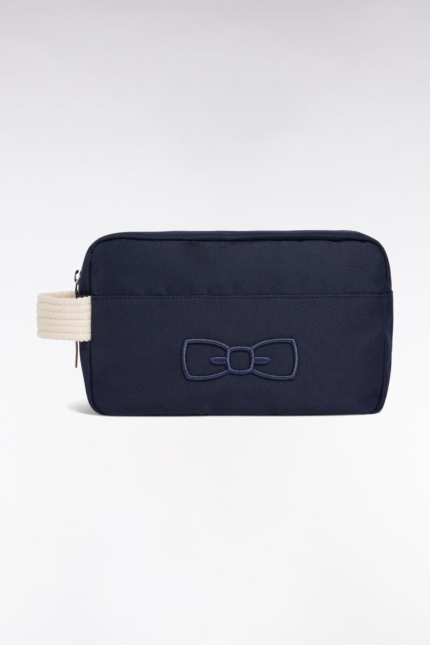 Trousse de toilette en toile marine broderie nœud papillon