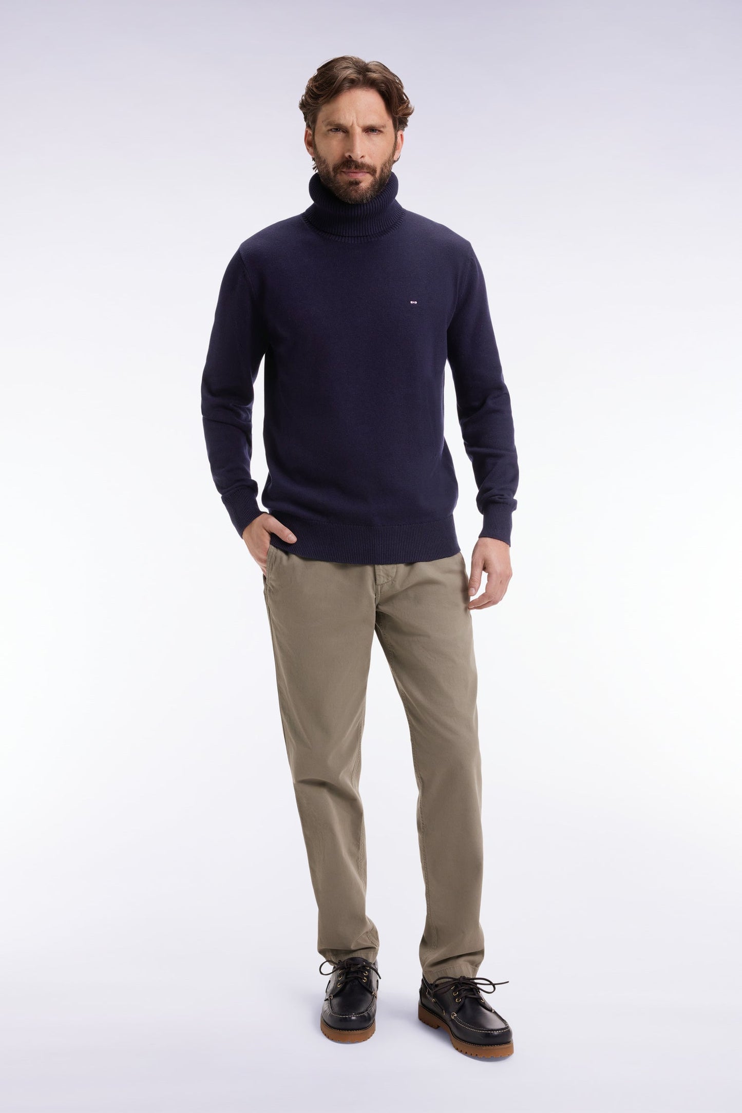 Pantalon chino sans plis en coton stretch vert olive