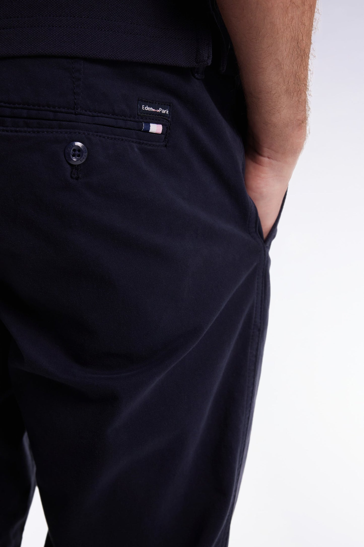 Pantalon chino sans plis en coton stretch marine