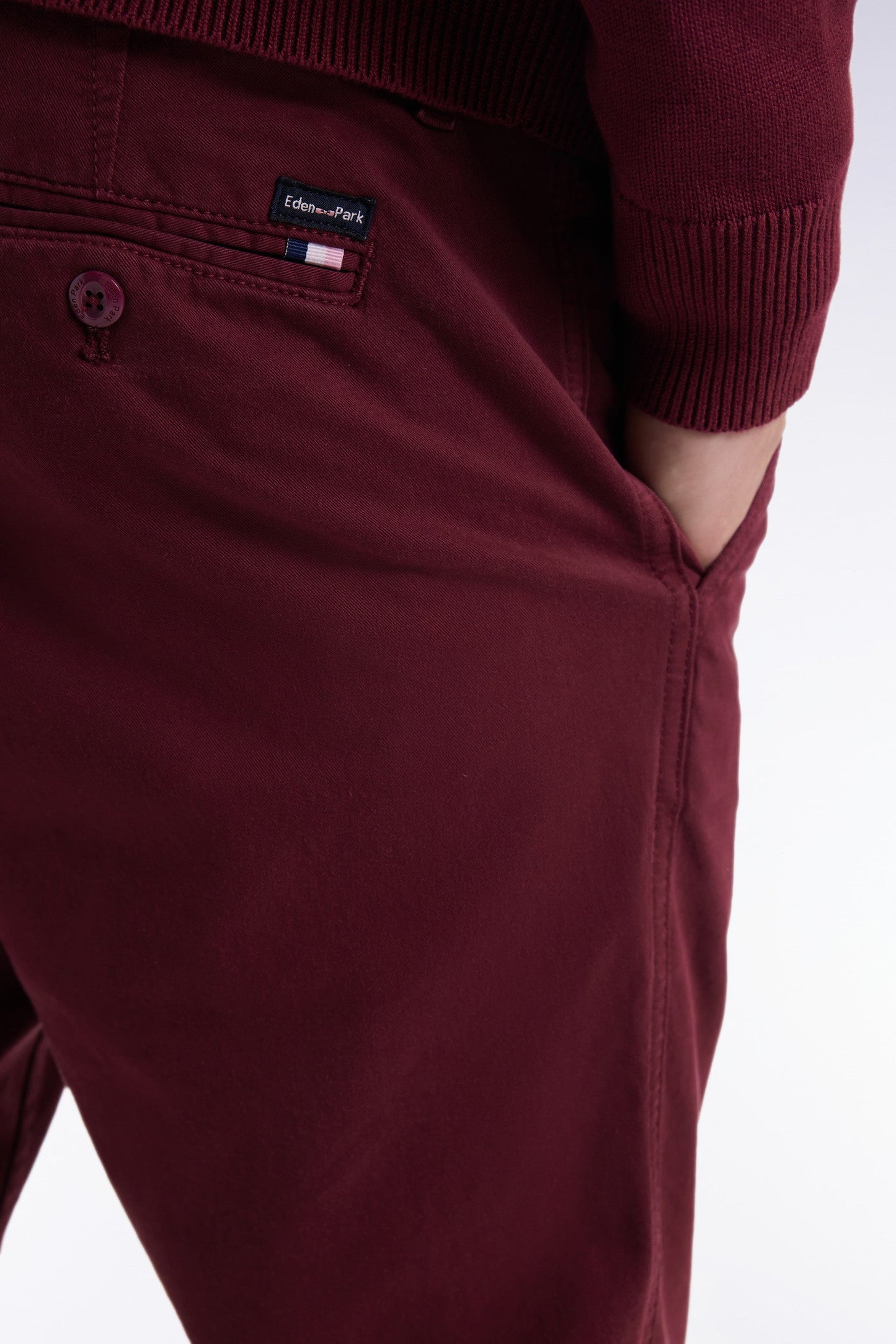 Pantalon chino sans plis en coton stretch bordeaux