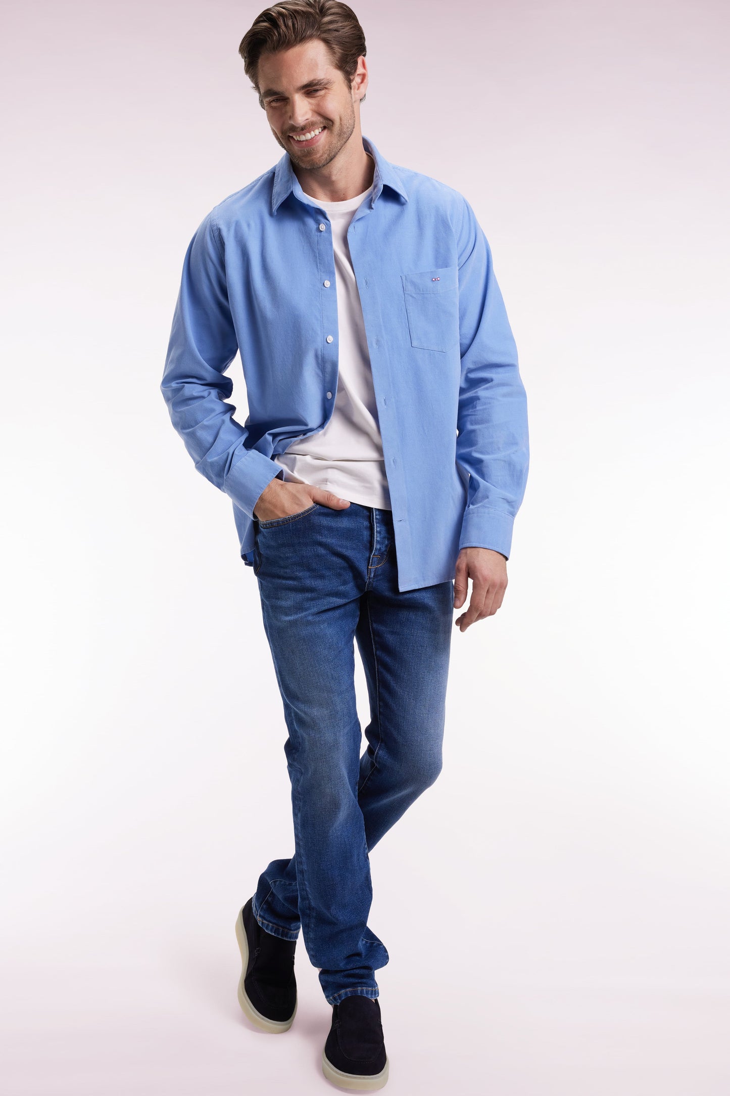 Jean 5 poches en denim stretch bleu coupe Slim