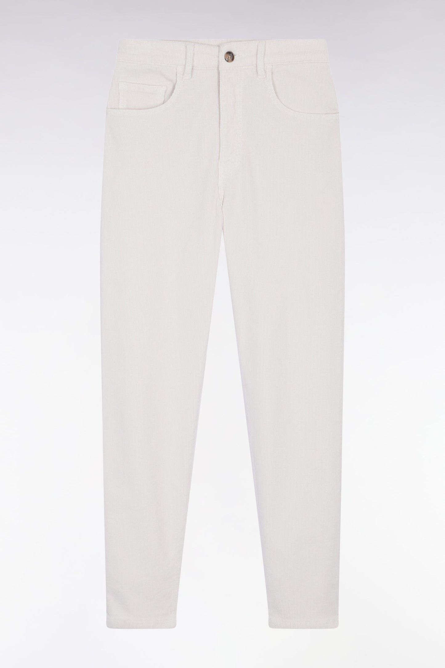 Pantalon 5 poches en velours côtelé écru