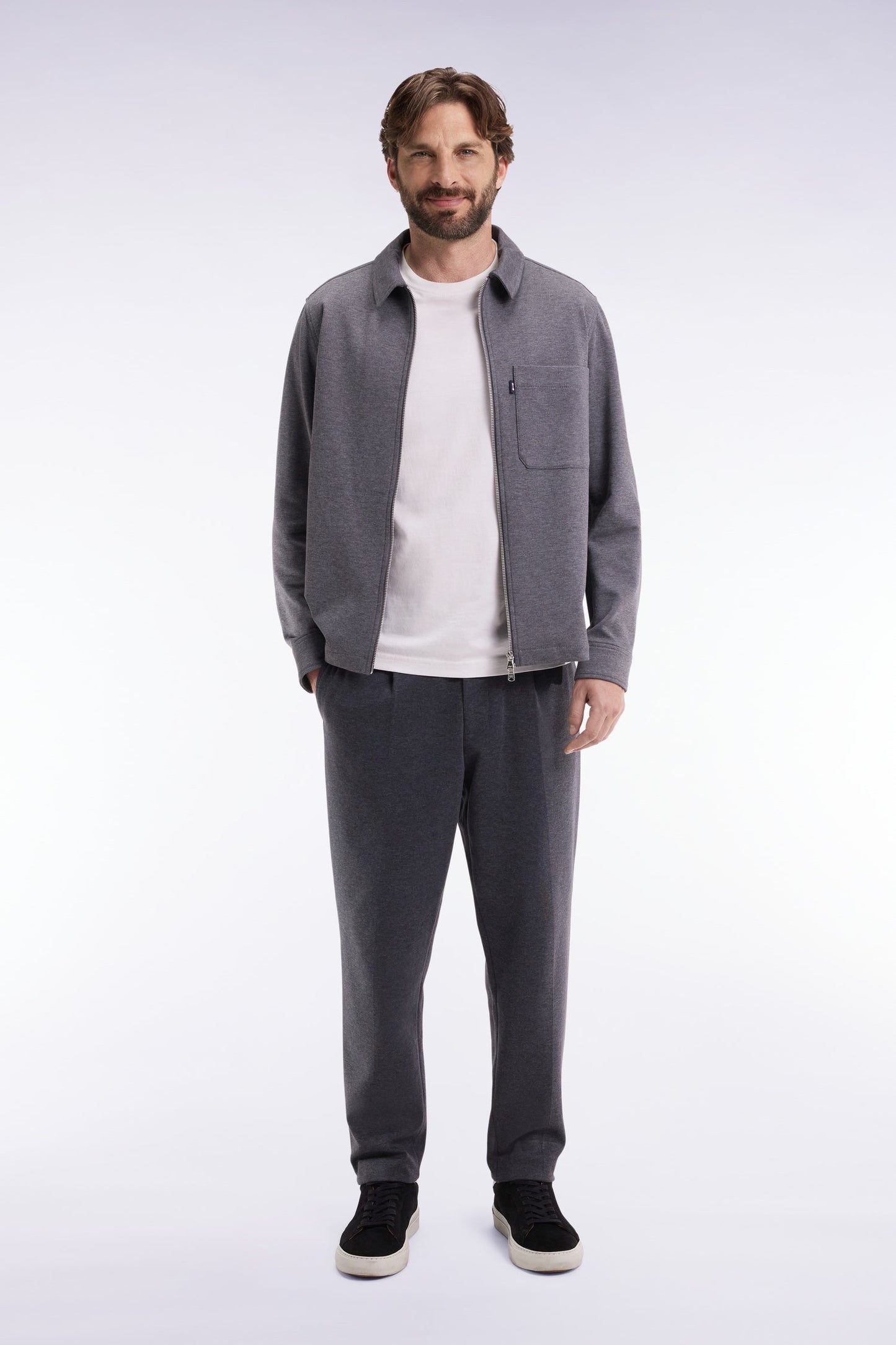 Pantalon en jersey double face à taille élastique gris coupe Modern