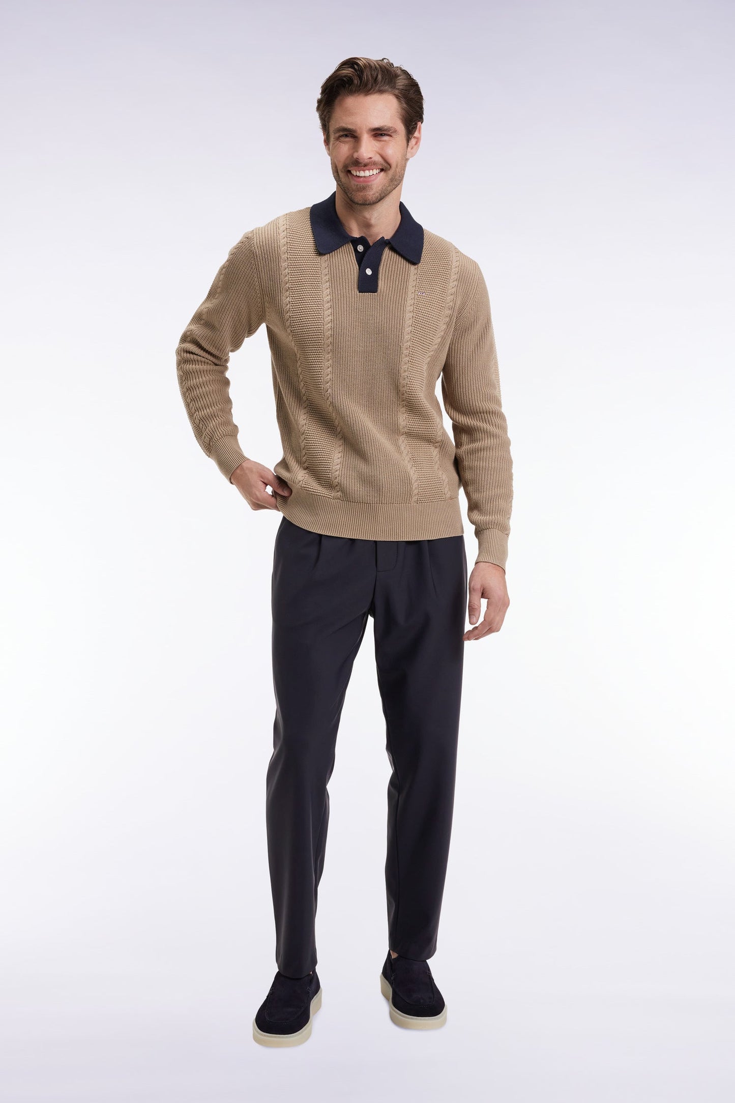Pantalon à taille élastique en jersey technique marine coupe Modern