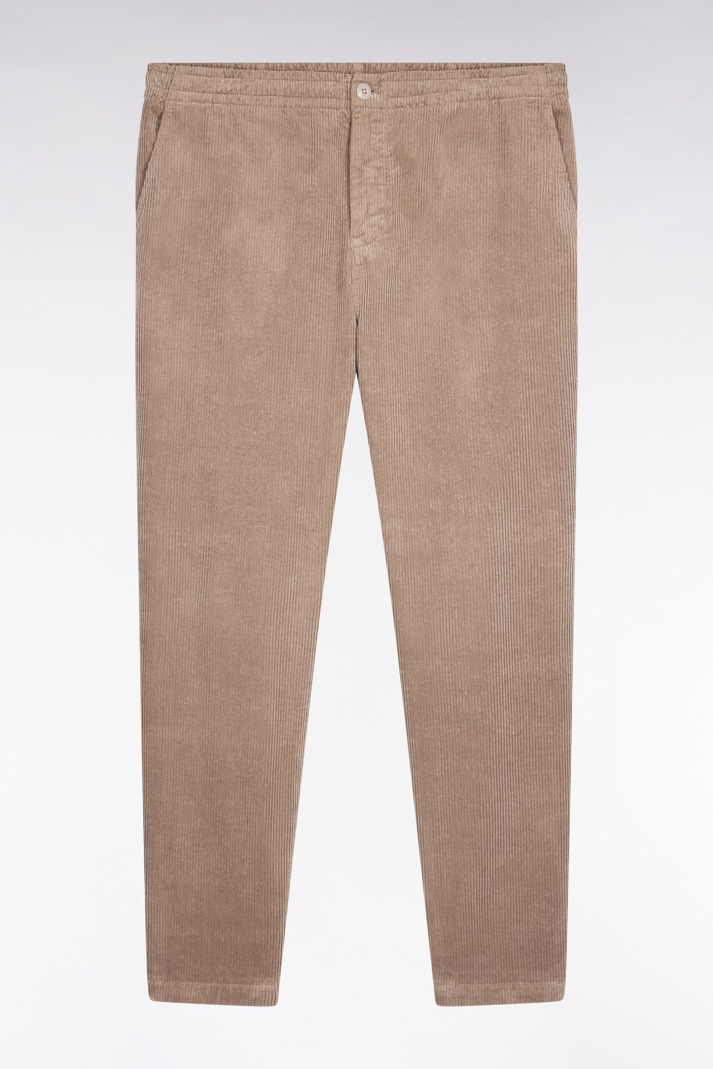 Pantalon taille élastique en velours côtelé beige coupe Modern