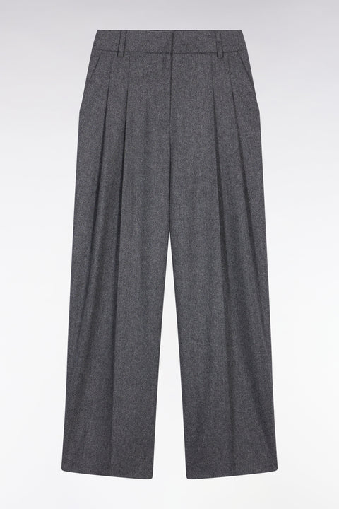 Pantalon de costume à jambes larges en flanelle de laine gris - Image 2