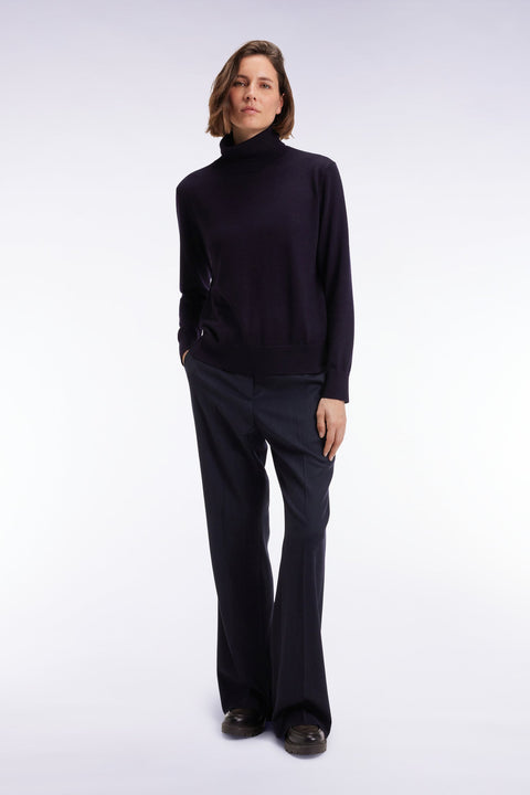 Pantalon flare en flanelle de laine stretch marine - Image 1