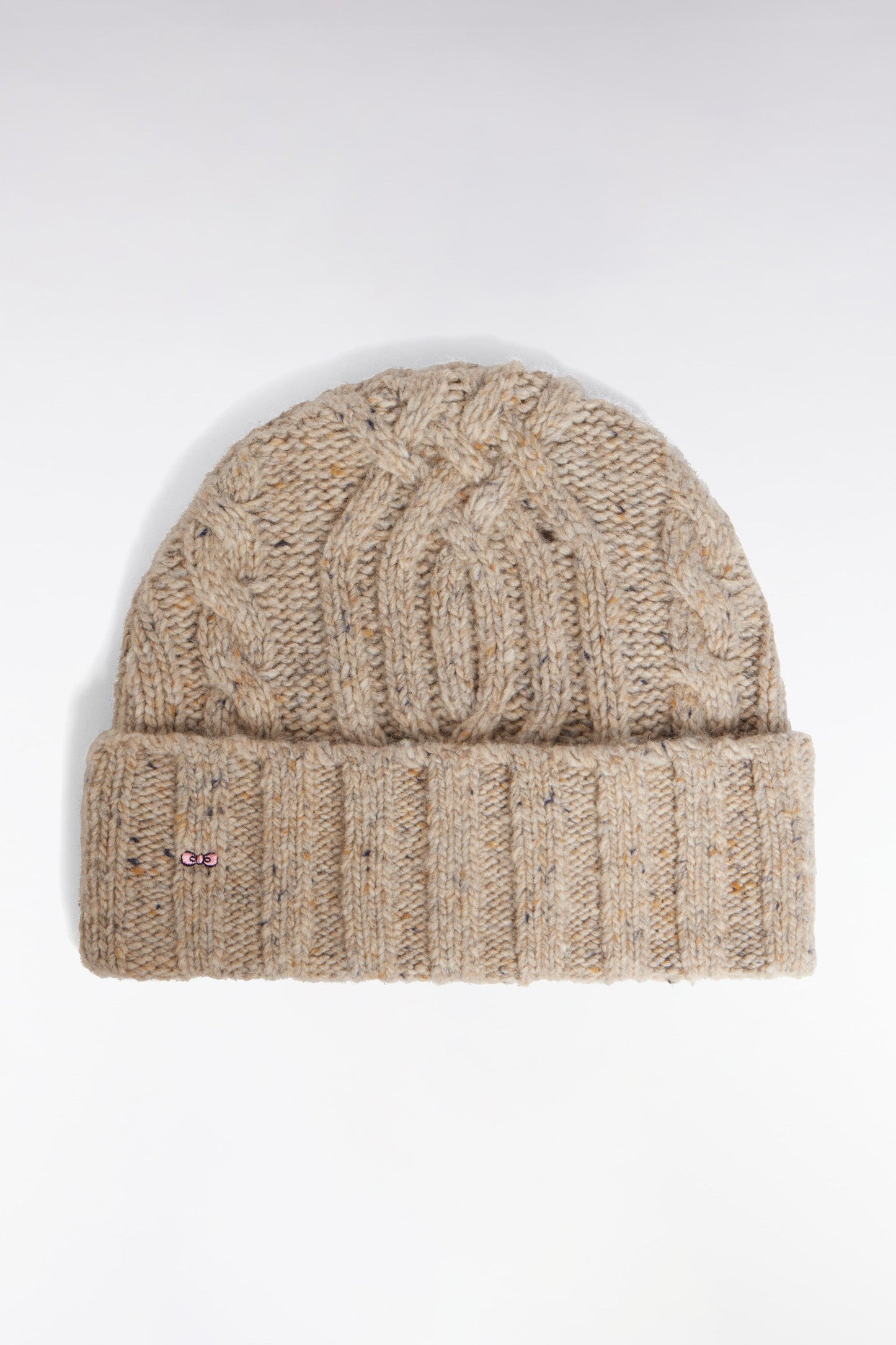 Bonnet en laine vierge et alpaga torsadé beige chiné