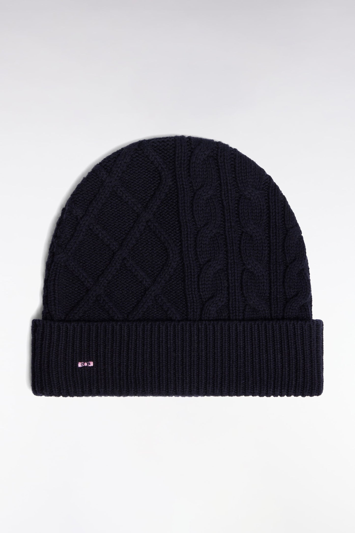 Bonnet à torsades en laine et coton marine
