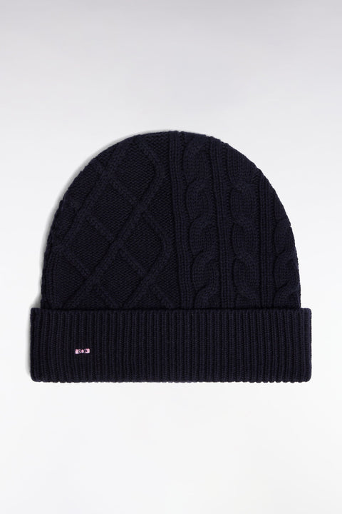 Bonnet à torsades en laine et coton marine - Image 1