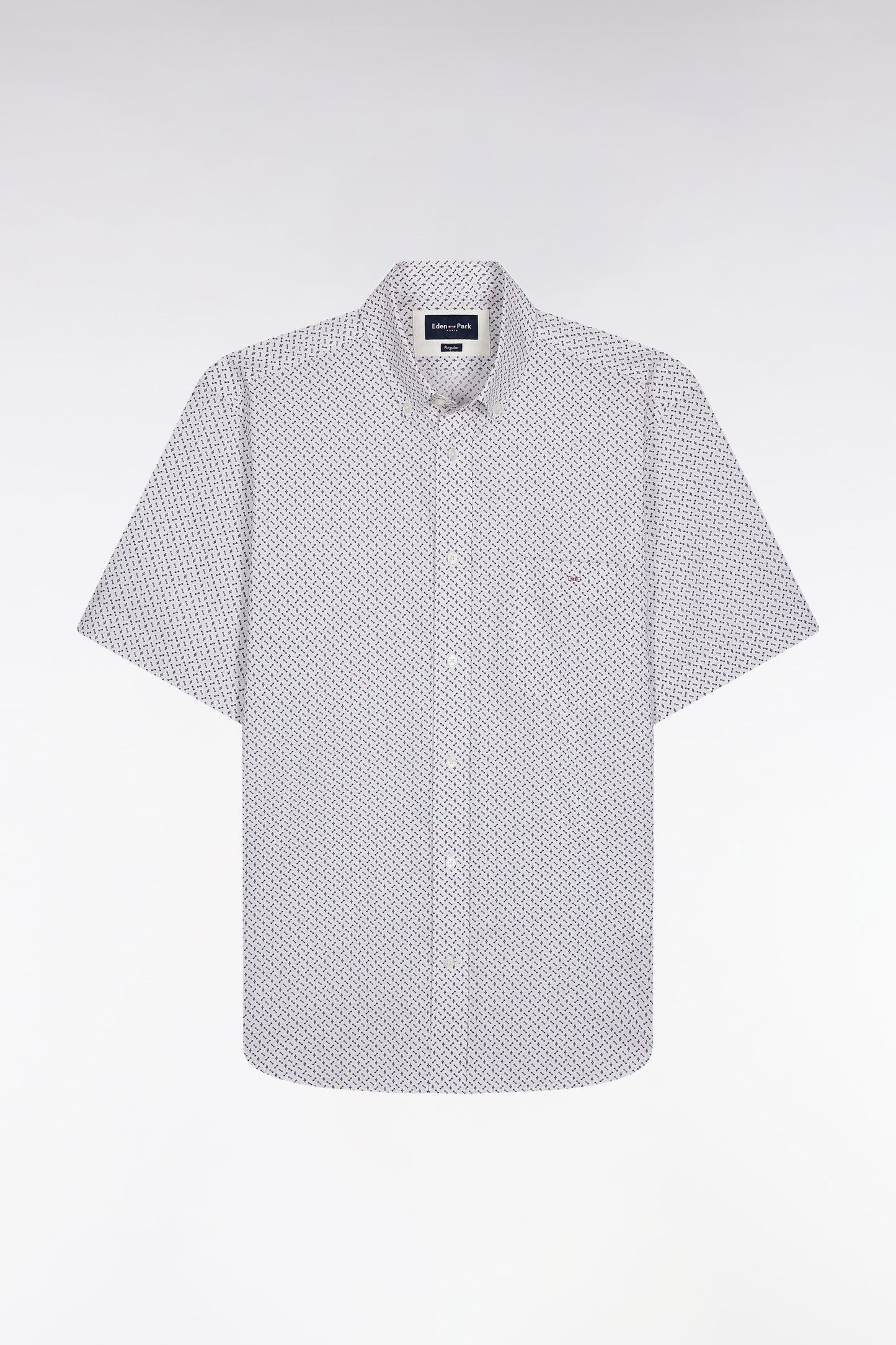 Chemise à manches courtes écru à micro-motifs coupe droite