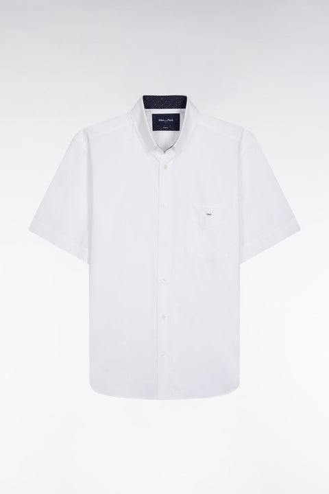 Chemise à manches courtes blanche intérieur de col imprimé coupe droite - Image 1