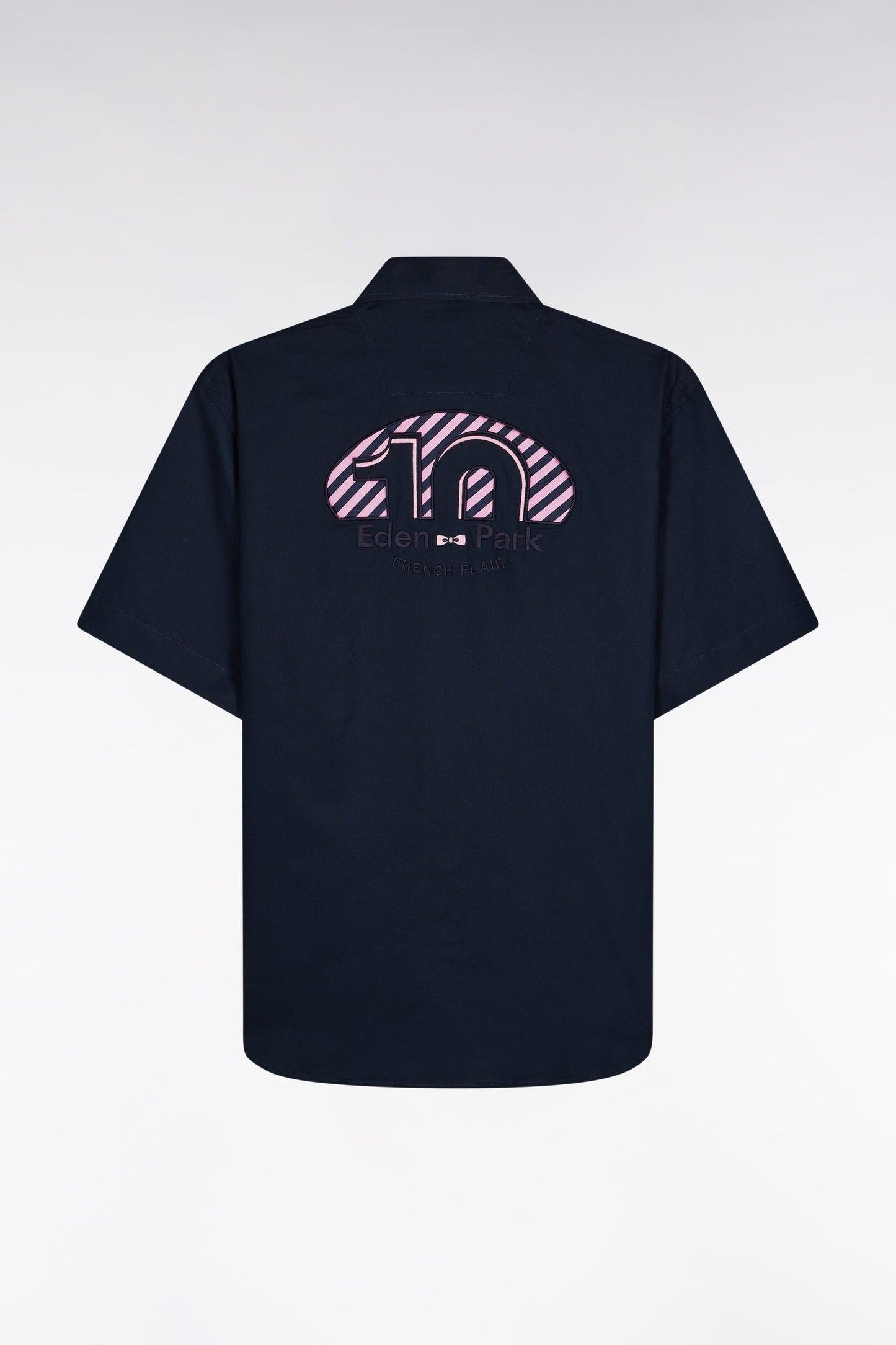 Chemise à manches courtes marine broderie dos 10 coupe droite