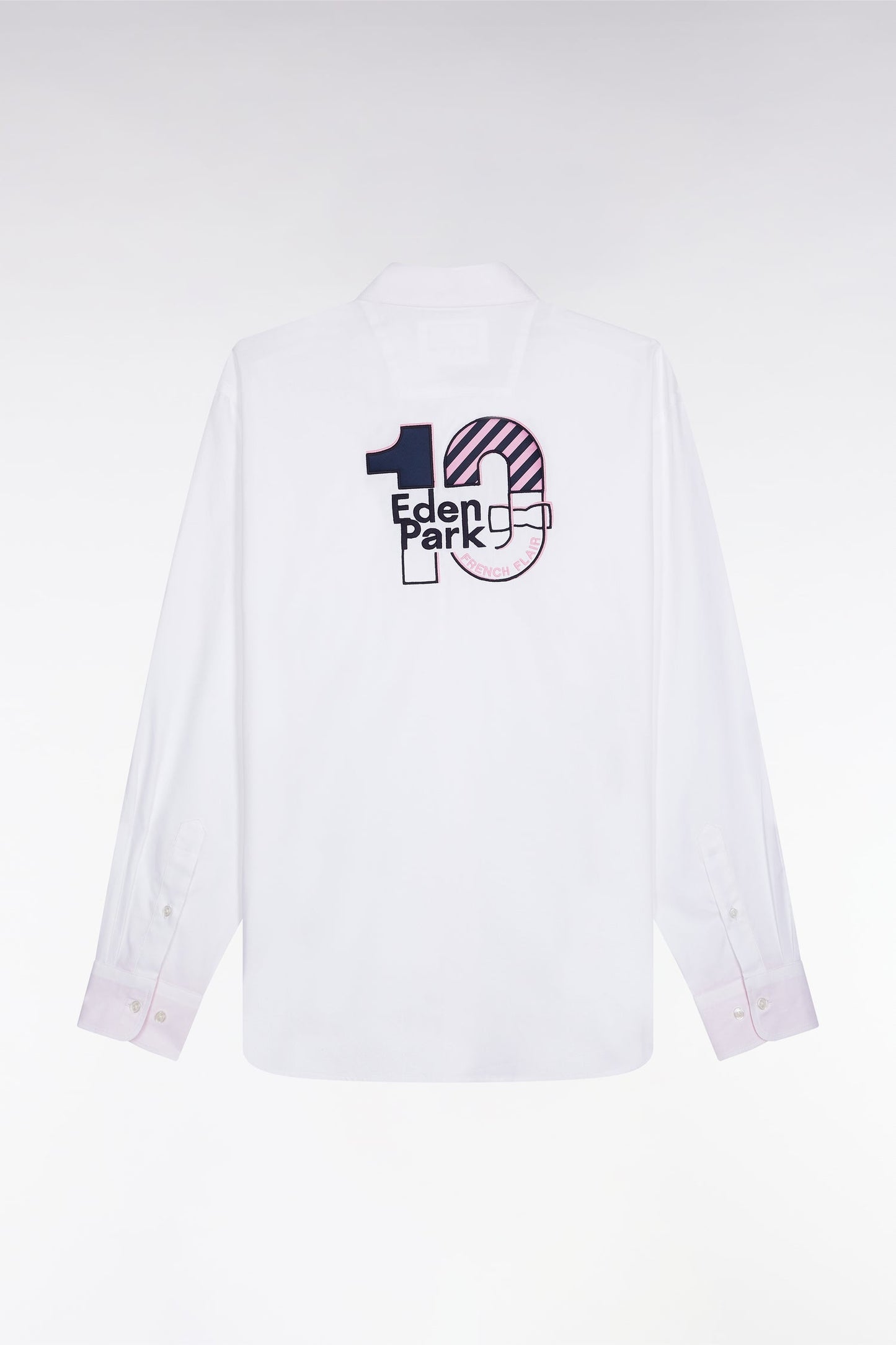 Chemise en coton pinpoint blanche broderie 10 dos coupe droite