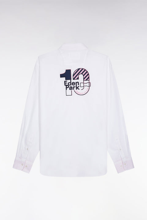 Chemise en coton pinpoint blanche broderie 10 dos coupe droite - Image 2