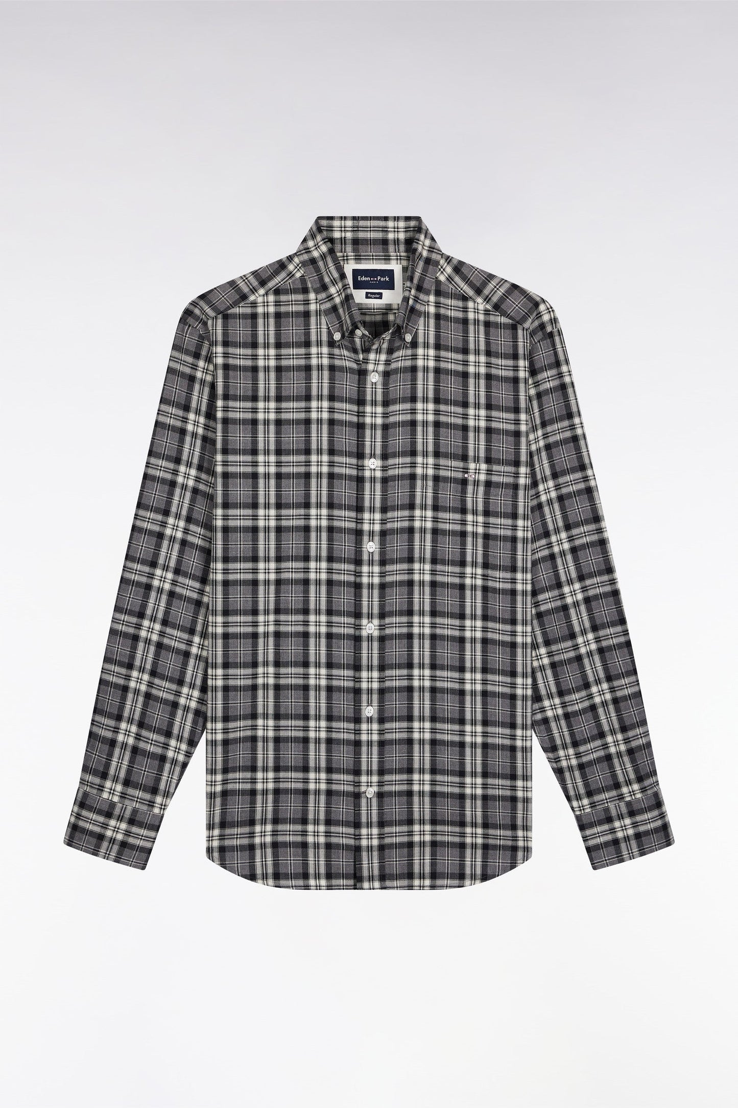 Chemise à carreaux en coton gris coupe droite
