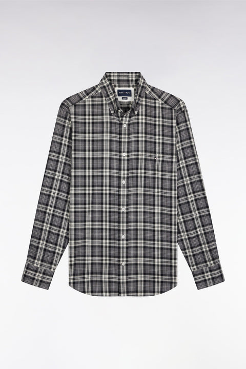 Chemise à carreaux en coton gris coupe droite - Image 2