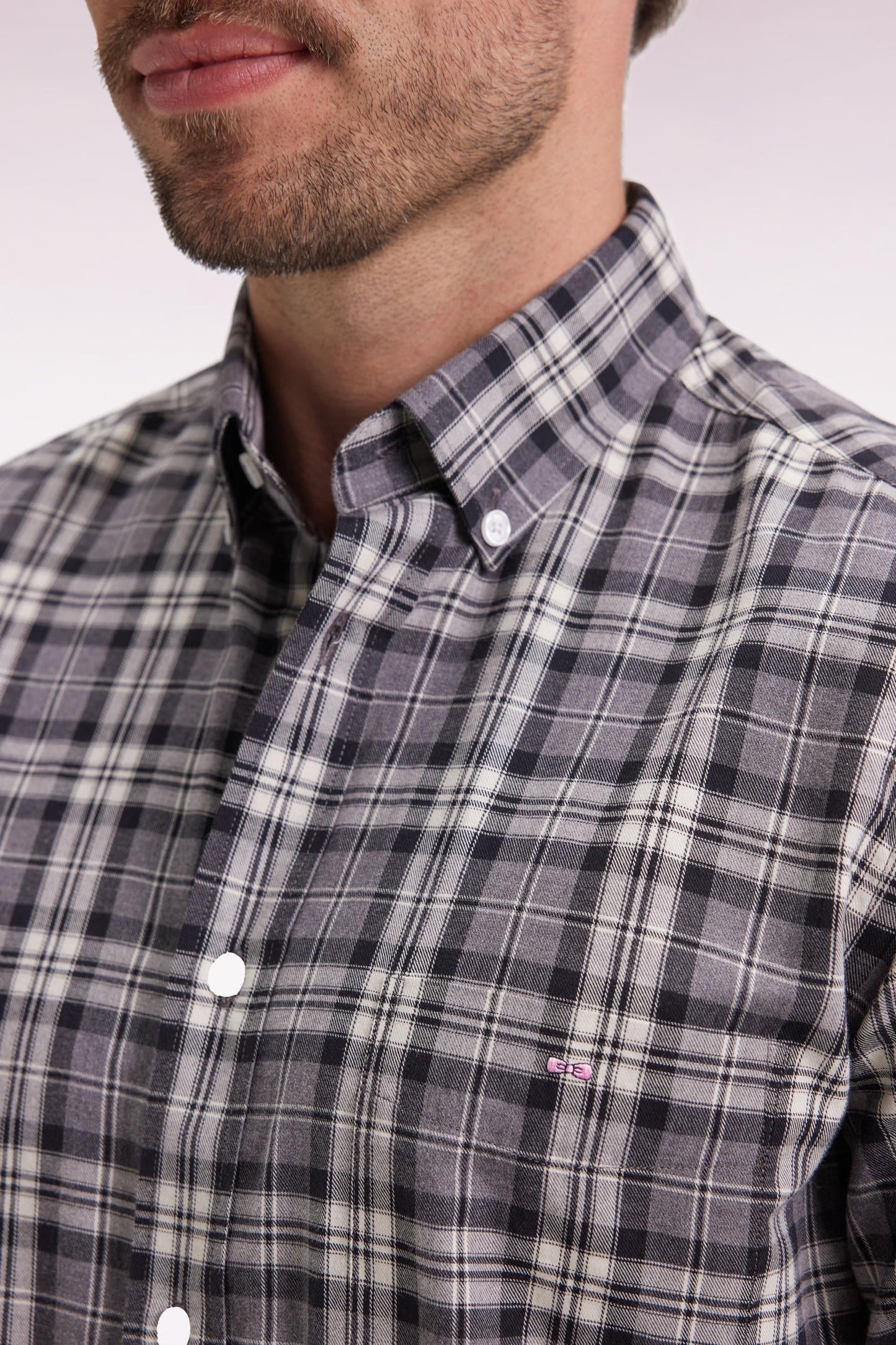 Chemise à carreaux en coton gris coupe droite