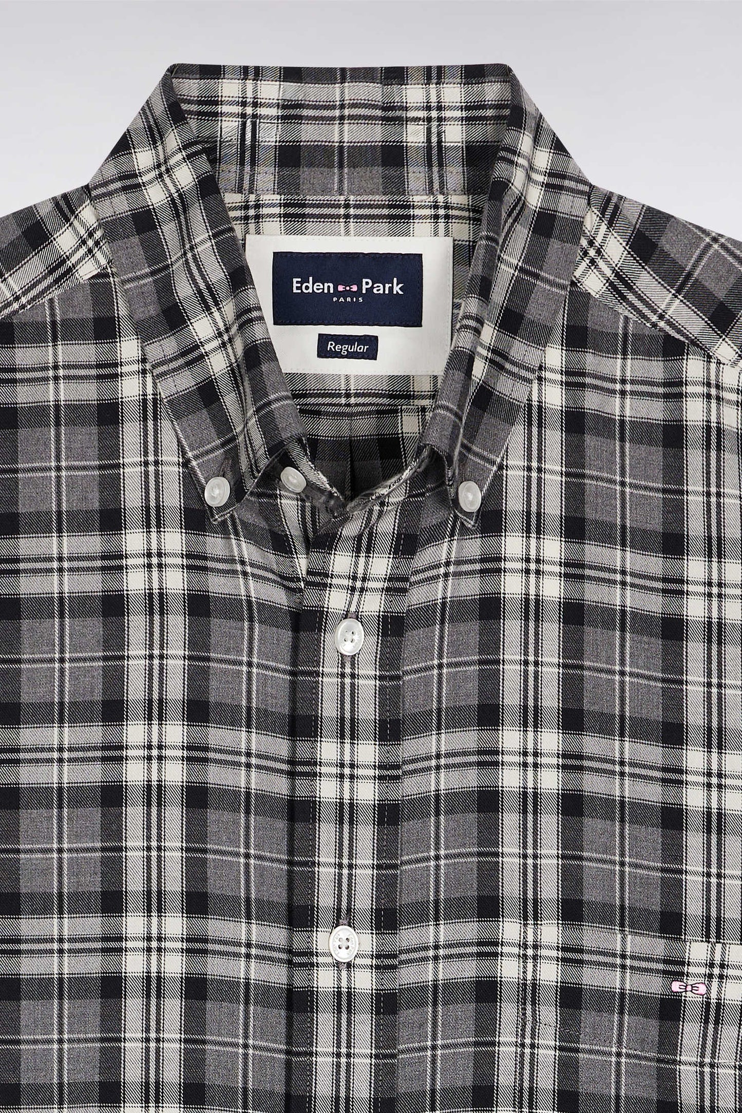 Chemise à carreaux en coton gris coupe droite