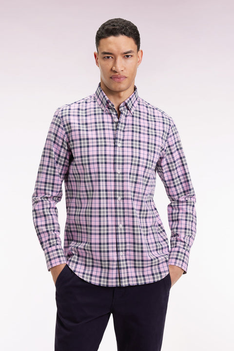 Chemise à carreaux en coton rose coupe droite - Image 1
