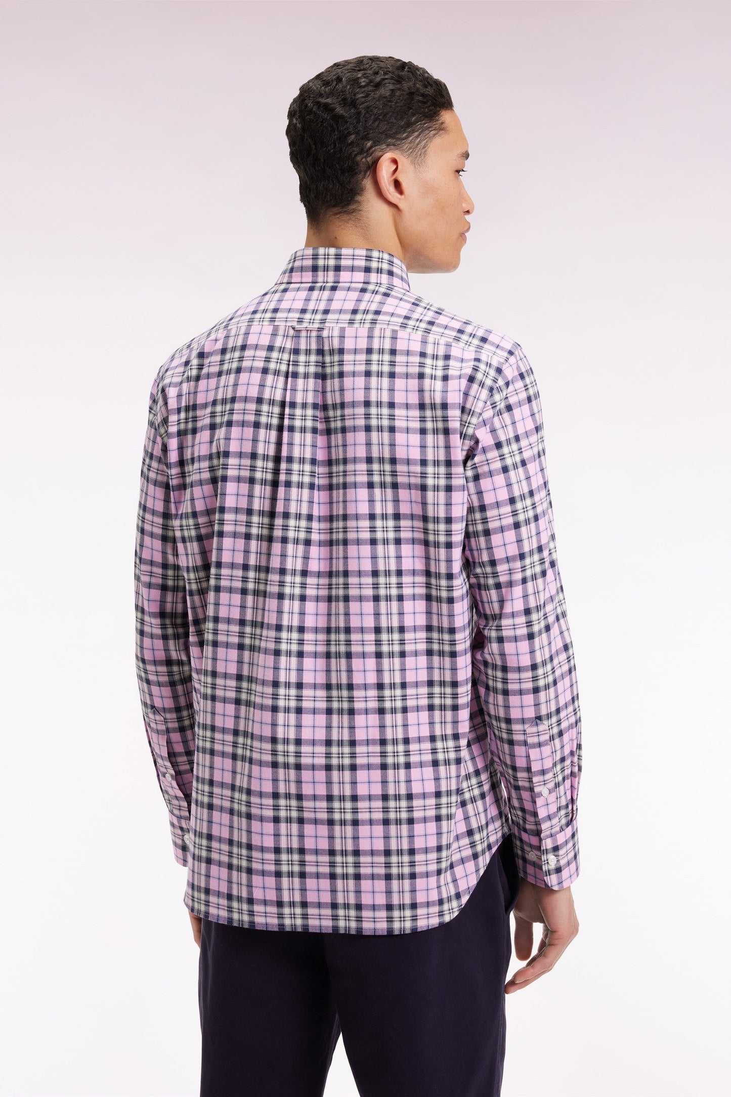 Chemise à carreaux en coton rose coupe droite