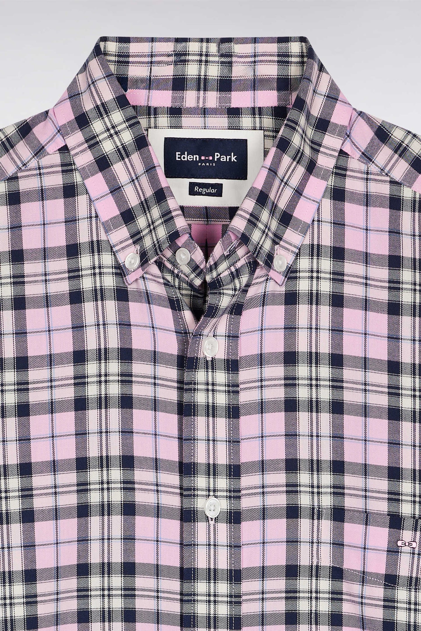 Chemise à carreaux en coton rose coupe droite