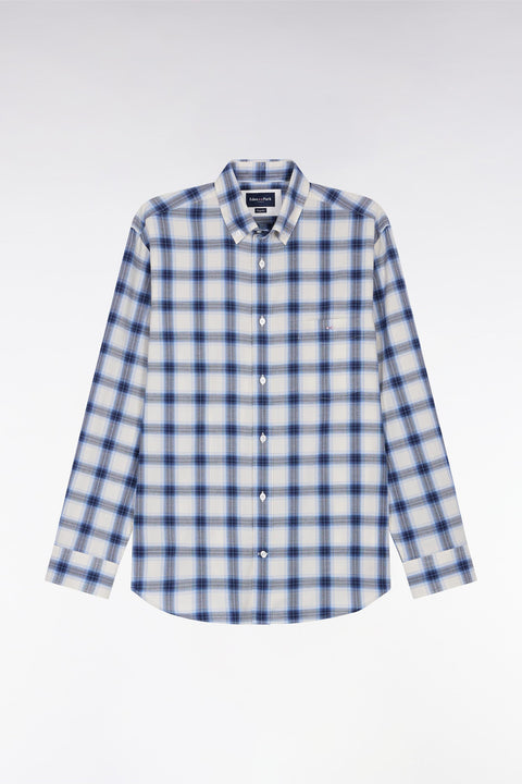 Chemise à carreaux en coton ciel coupe droite - Image 2