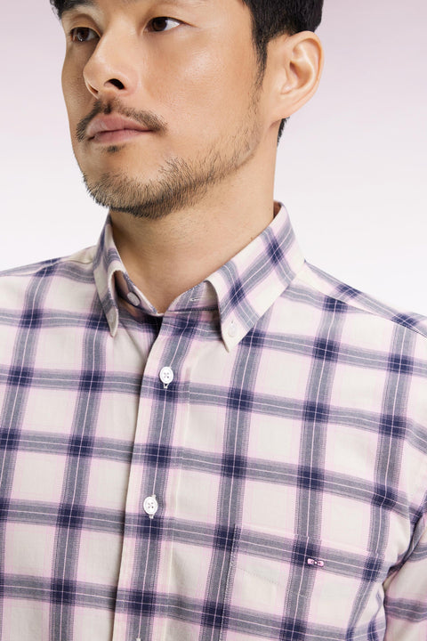 Chemise à carreaux en coton rose coupe droite - Image 3