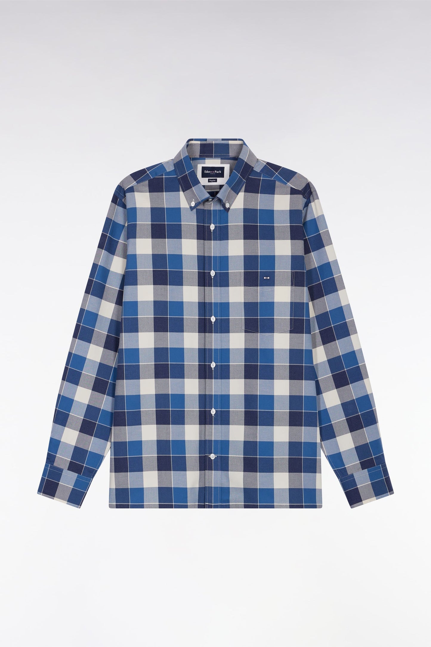 Chemise à carreaux en coton bleu coupe droite