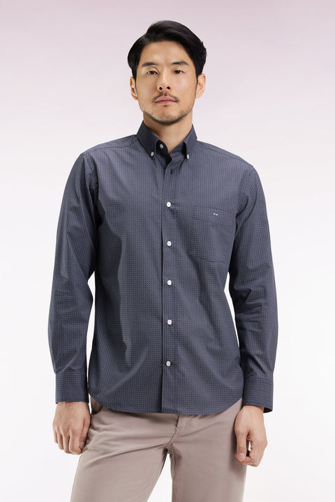 Chemise en popeline de coton à micro-motifs beige coupe droite - Image 1