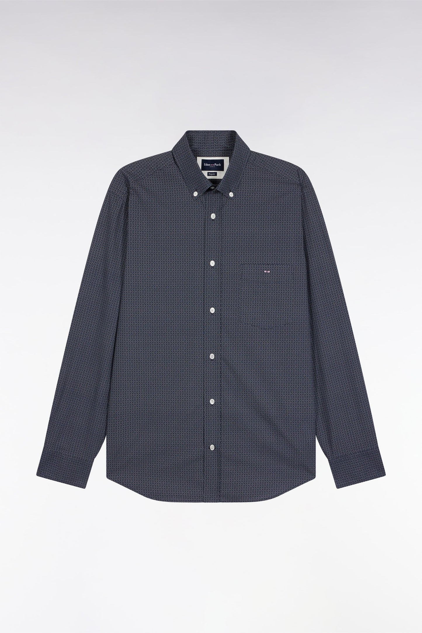 Chemise en popeline de coton à micro-motifs beige coupe droite