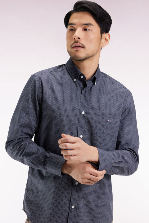 Chemise en popeline de coton à micro-motifs beige coupe droite - Image 3