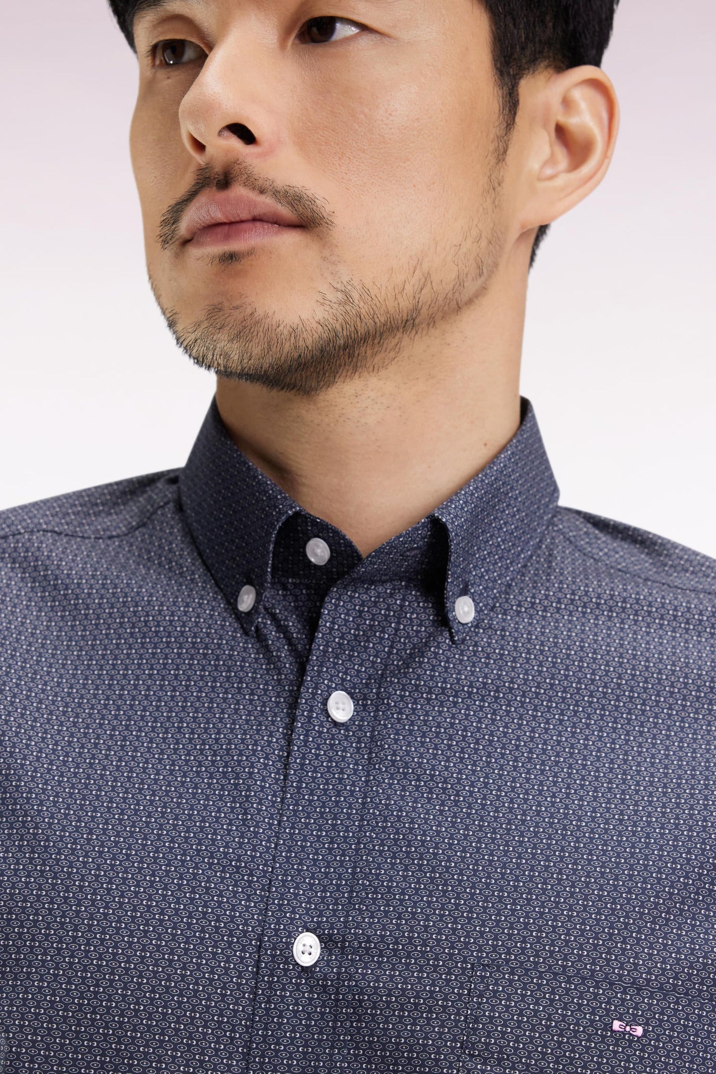Chemise en popeline de coton à micro-motifs beige coupe droite