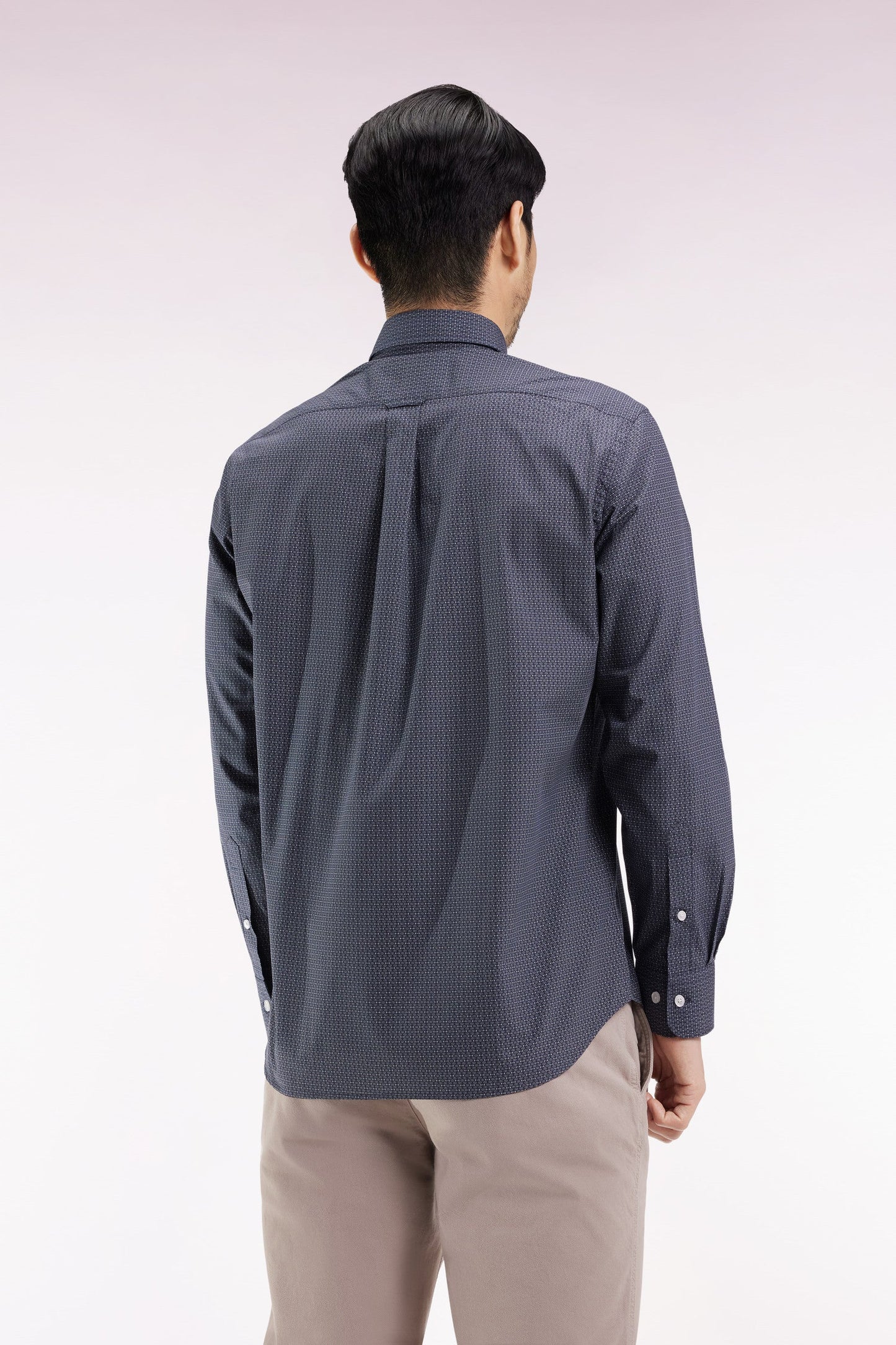 Chemise en popeline de coton à micro-motifs beige coupe droite