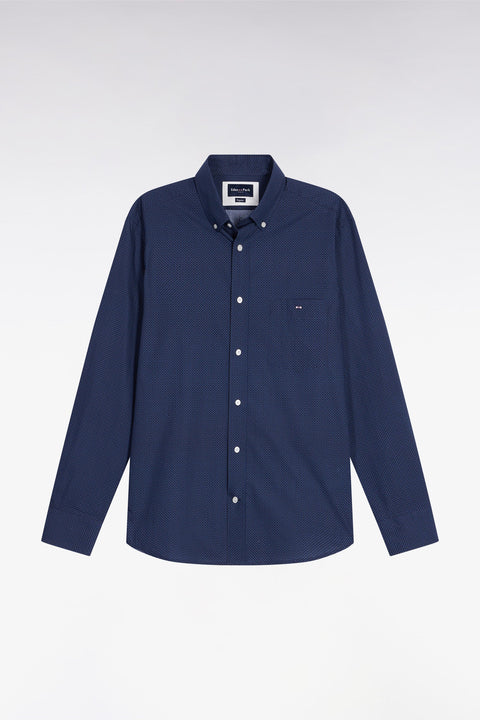 Chemise en popeline de coton à micro-motifs bleus coupe droite - Image 2