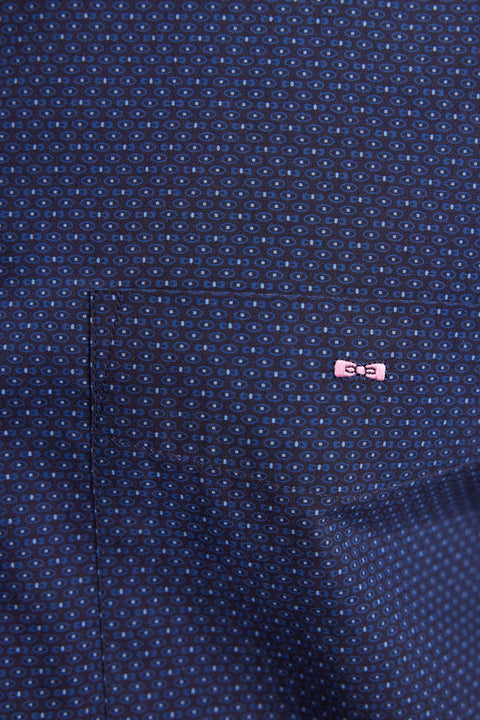 Chemise en popeline de coton à micro-motifs bleus coupe droite - Image 3