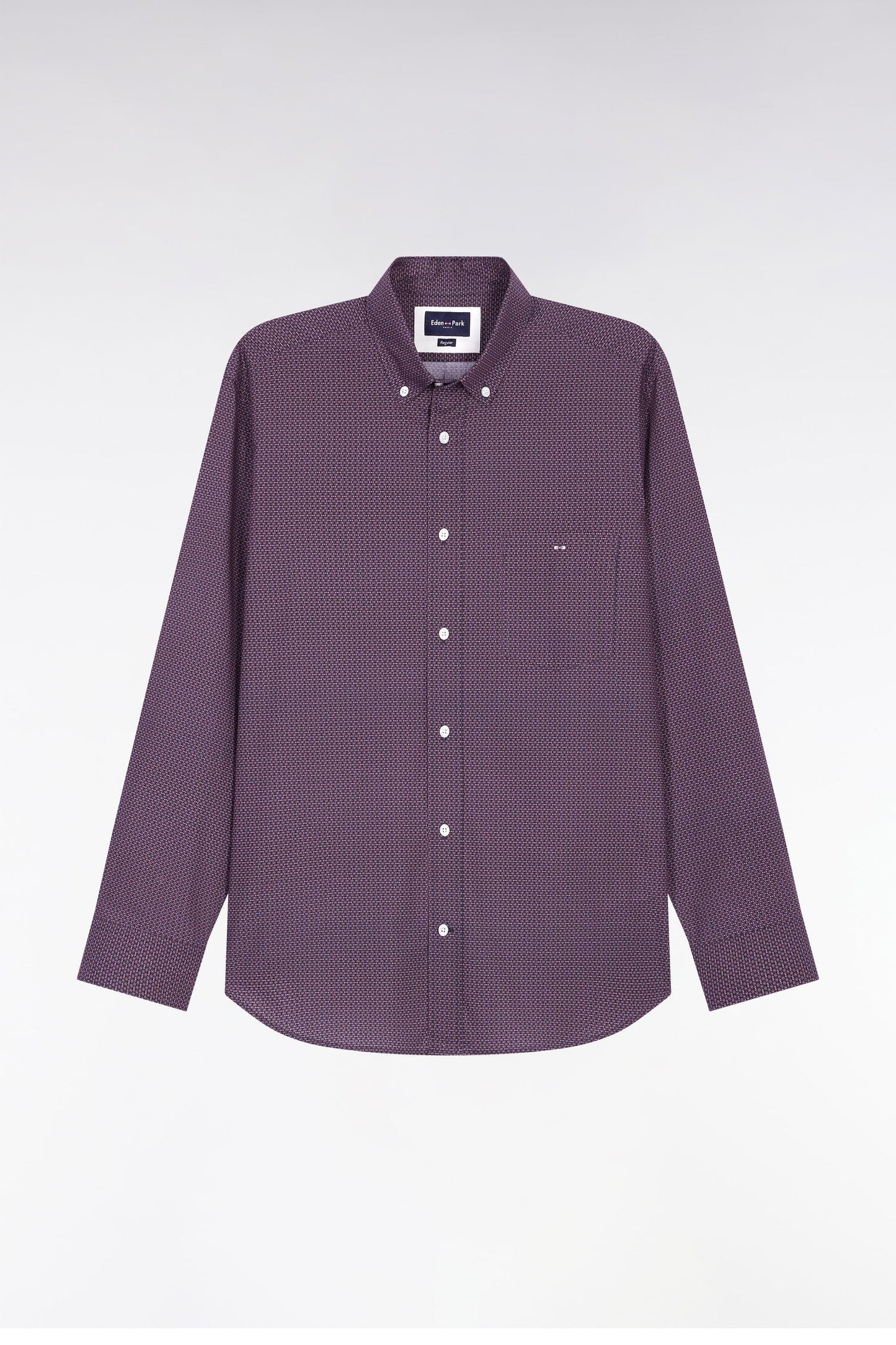 Chemise en popeline de coton à micro-motifs marine coupe droite