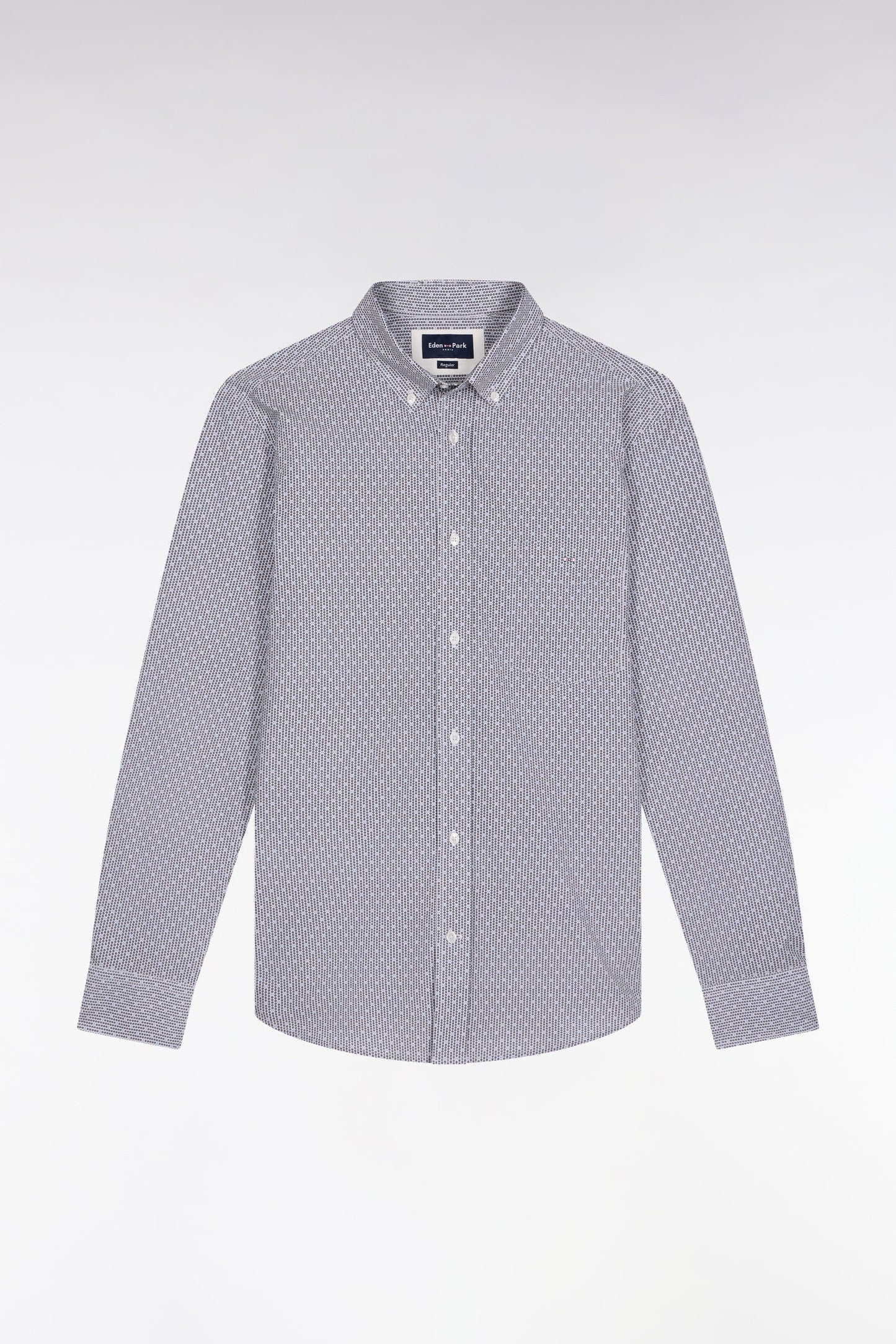 Chemise en coton à micro-motifs nœuds papillon bleus coupe droite