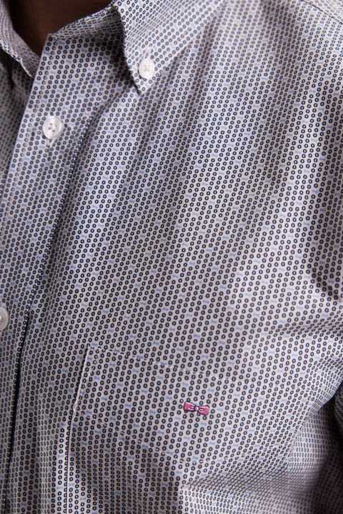 Chemise en coton à micro-motifs nœuds papillon bleus coupe droite - Image 3