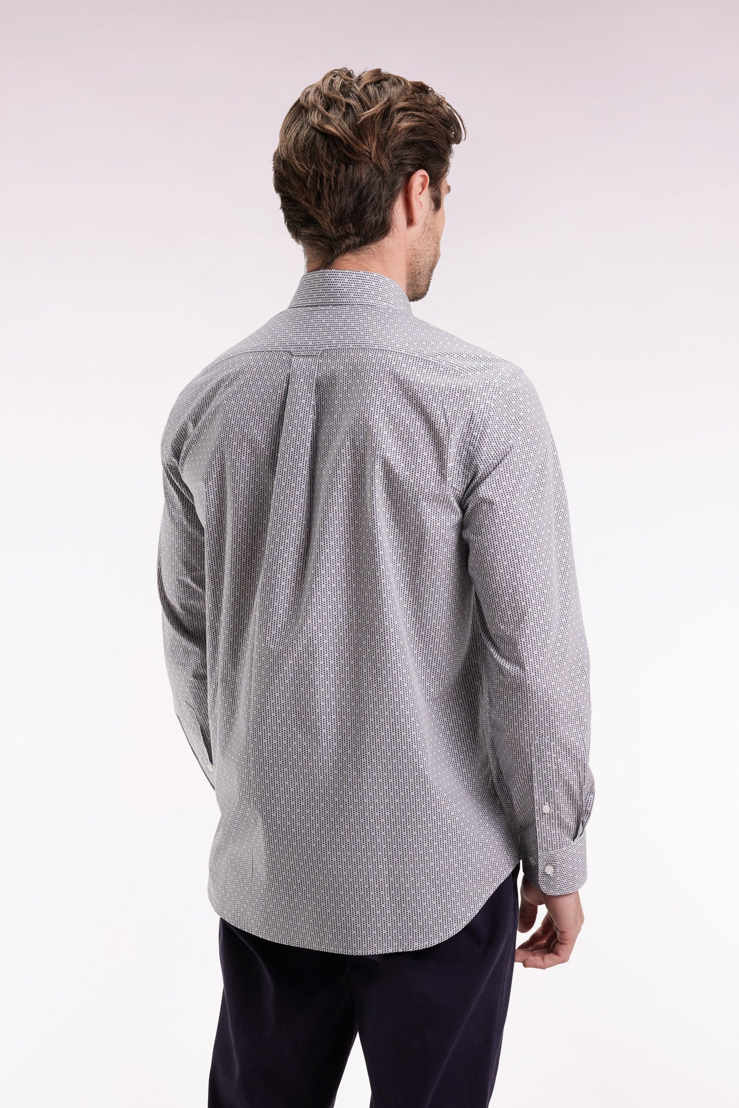 Chemise en coton à micro-motifs nœuds papillon bleus coupe droite