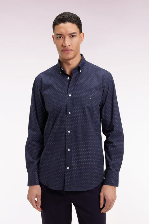 Chemise en coton à micro-motifs nœuds papillon roses coupe droite - Image 1
