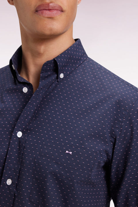 Chemise en coton à micro-motifs nœuds papillon roses coupe droite - Image 3
