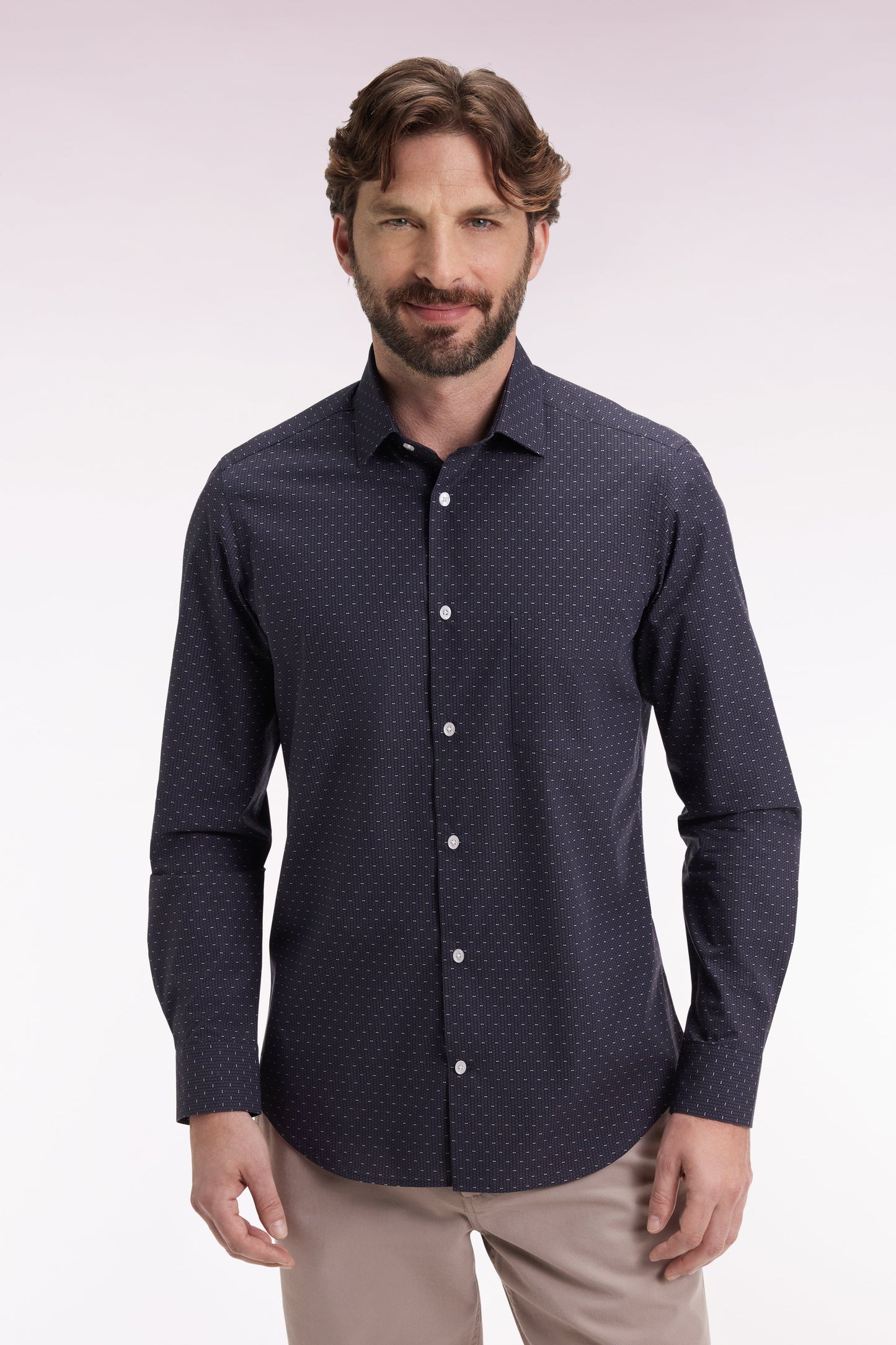 Chemise en coton marine à micro-imprimé coupe slim