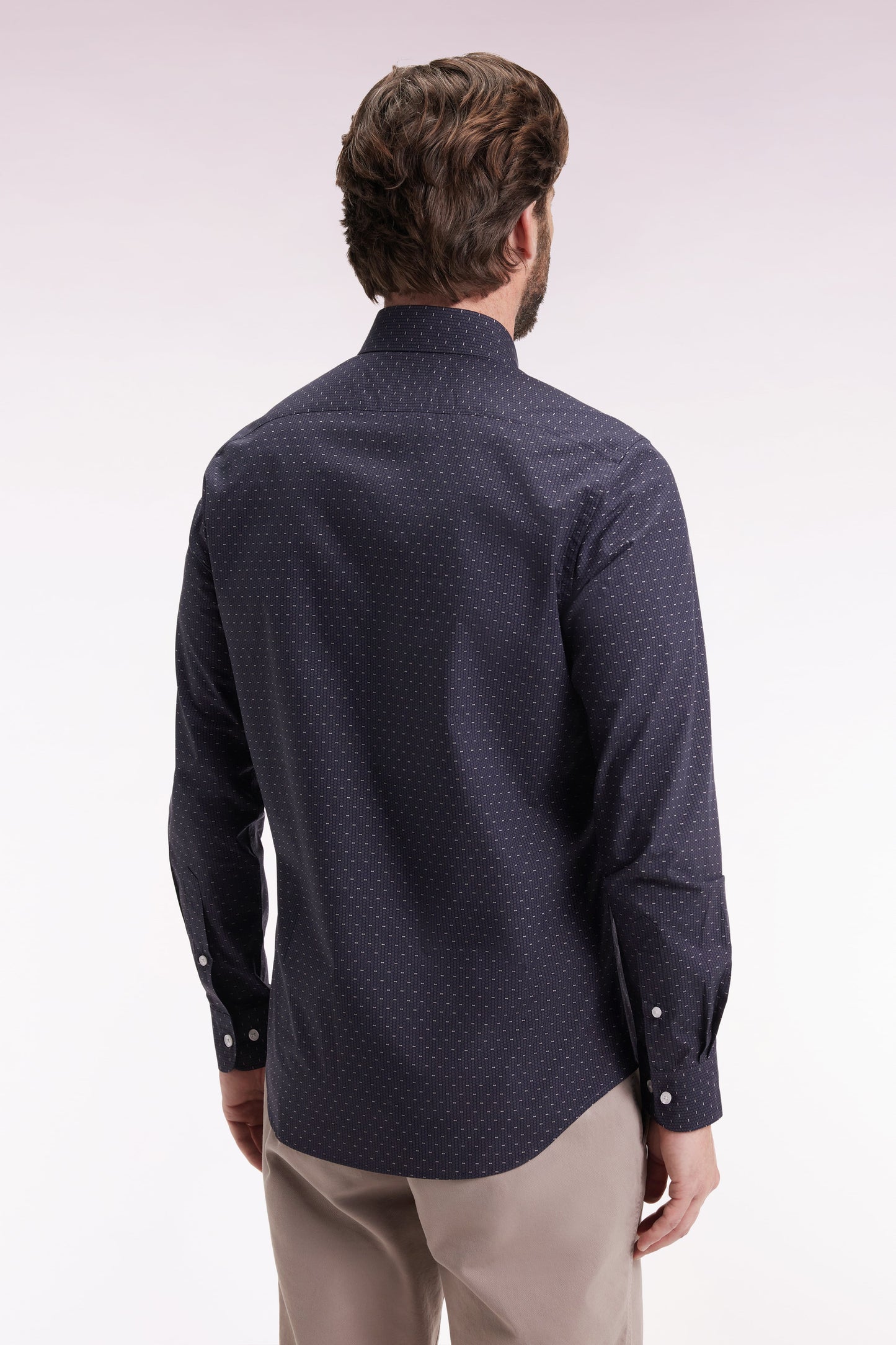 Chemise en coton marine à micro-imprimé coupe slim