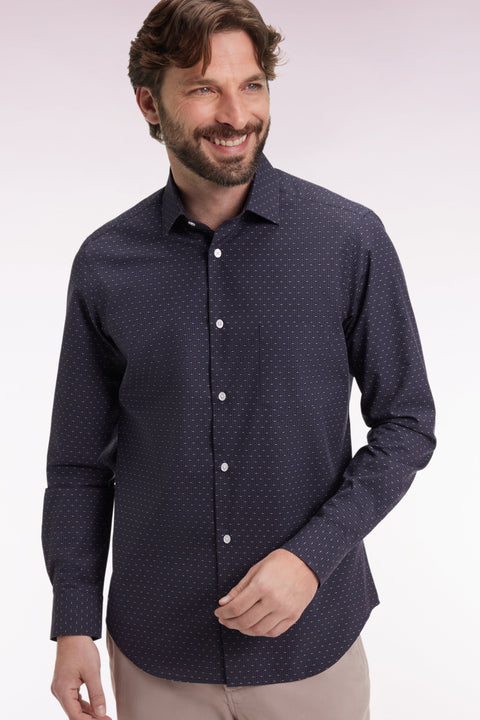Chemise en coton marine à micro-imprimé coupe slim - Image 3