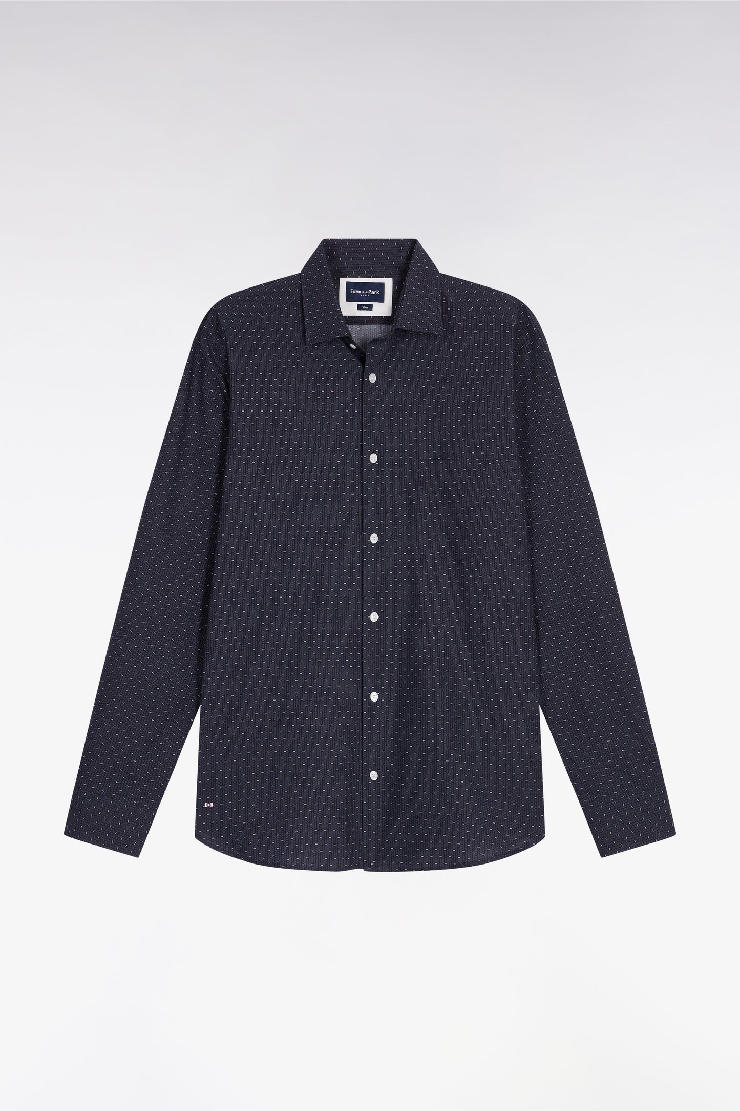Chemise en coton marine à micro-imprimé coupe slim