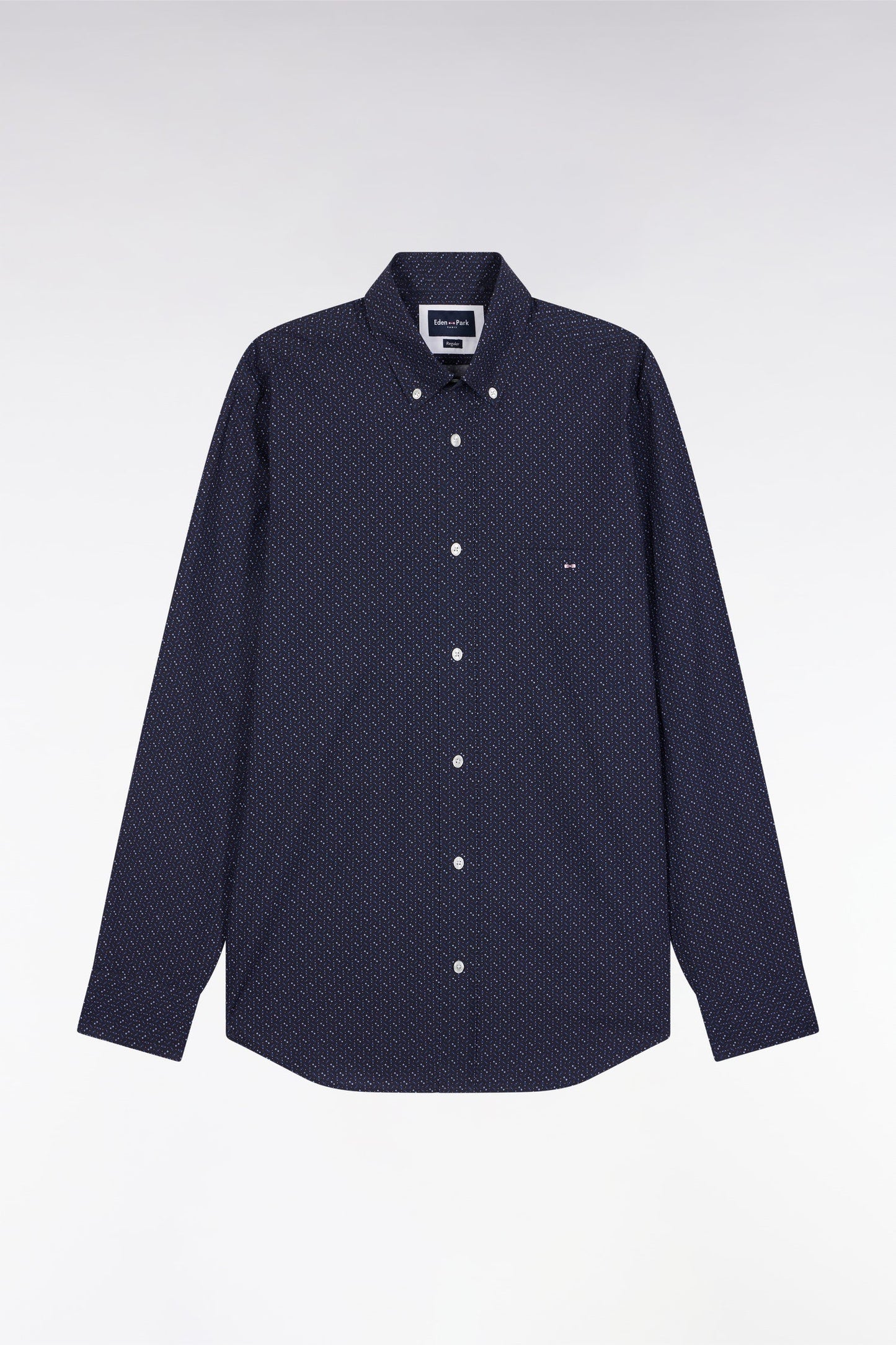 Chemise en coton marine à micro-motifs nœuds papillon coupe droite