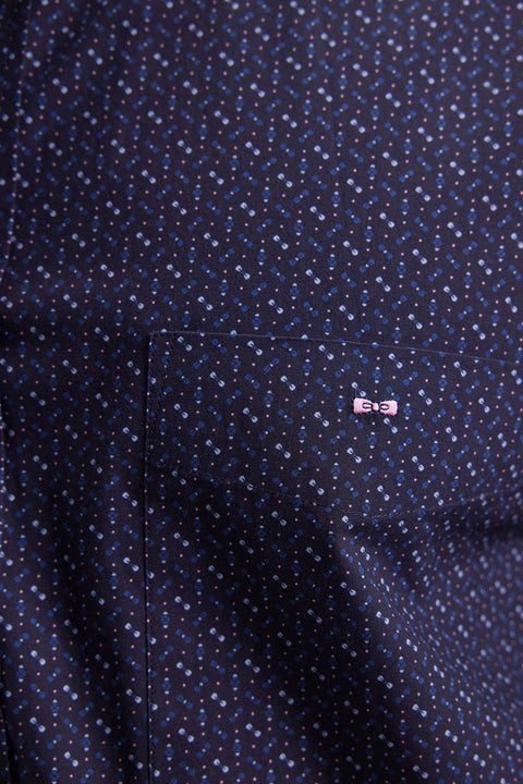 Chemise en coton marine à micro-motifs nœuds papillon coupe droite - Image 3