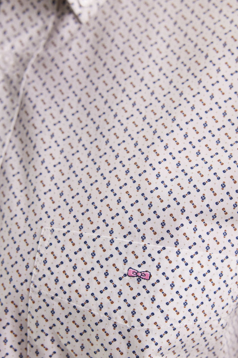Chemise en coton blanc à micro-motifs nœuds papillon coupe droite - Image 3
