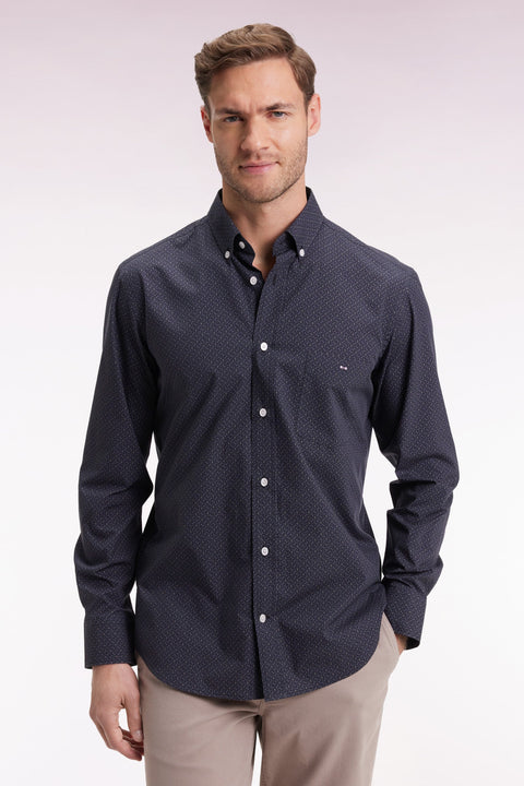 Chemise en coton gris à micro-motifs coupe droite - Image 1